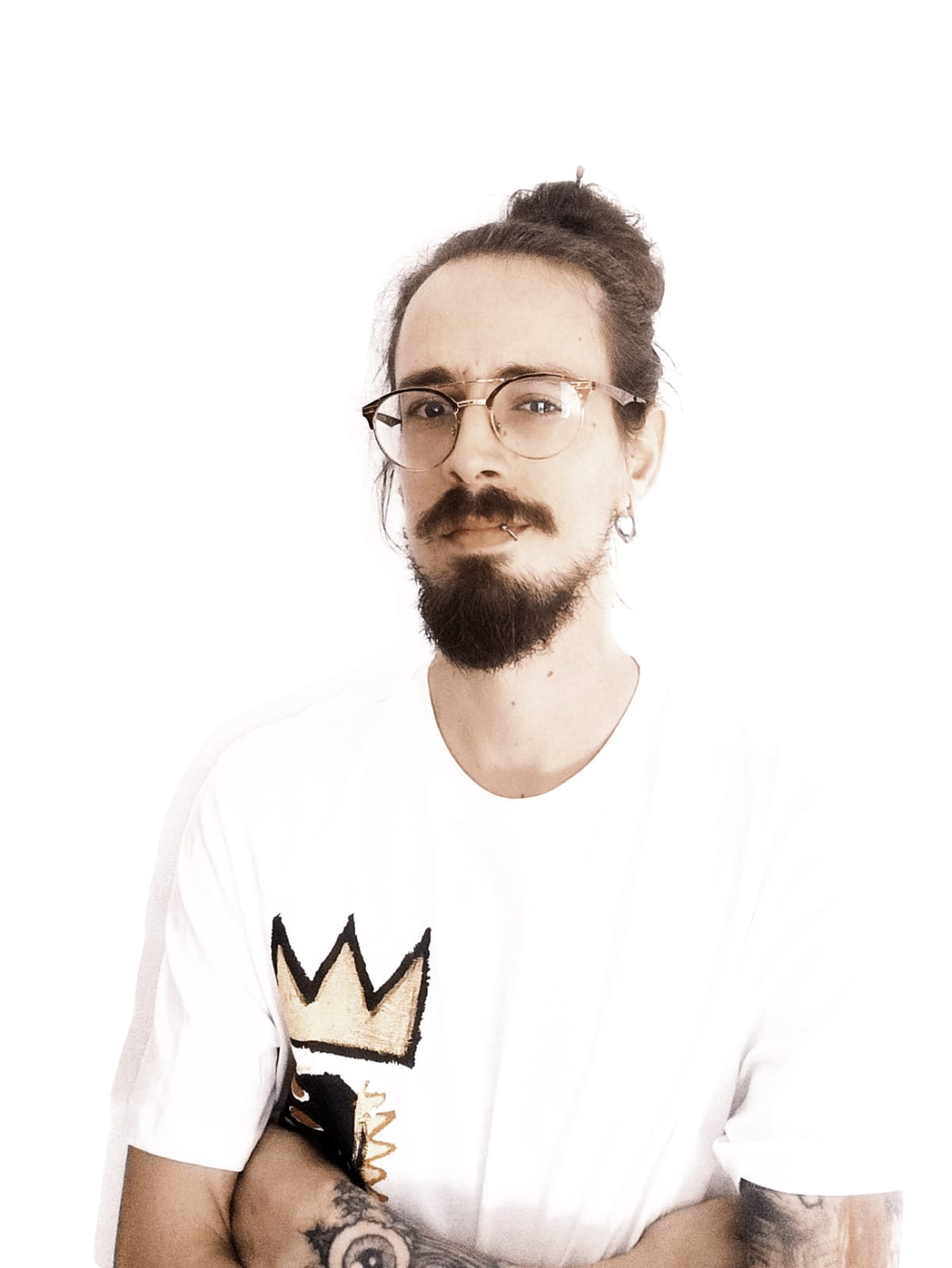 Dídac Llorens portrait rendered as a retro monitor feed